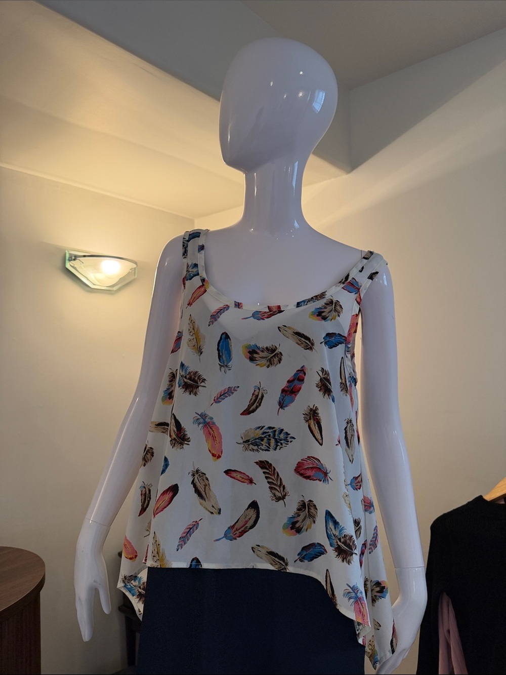 Orange USA Feather Print Handkerchief Hem Tank Top